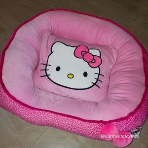 HELLO KITTY 🎀🐱 Large Sanrio Pink White Bows Plush Pet Bed Washable Pillow NWT